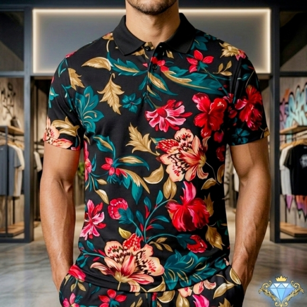 SHEIN Men's Floral Polo Shirt - Size MediumExcellent Used Condition | Vibrant